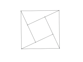 På figuren er fire rettvinklede trekanter limt sammen til en kvadratform. Dersom trekantene er ABC, med C den rette vinkelen, legges trekantene inntil hverandre på en slik måte at punktene A og B havner inntil hverandre, og den lange kateten går langs den korte kateten. På denne måte får vi et 